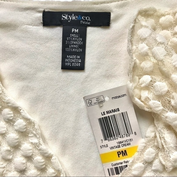 STYLE & CO. PETITE Medium faux wrap cream popcorn top Bell Sleeves NEW WITH TAGS - Picture 8 of 12